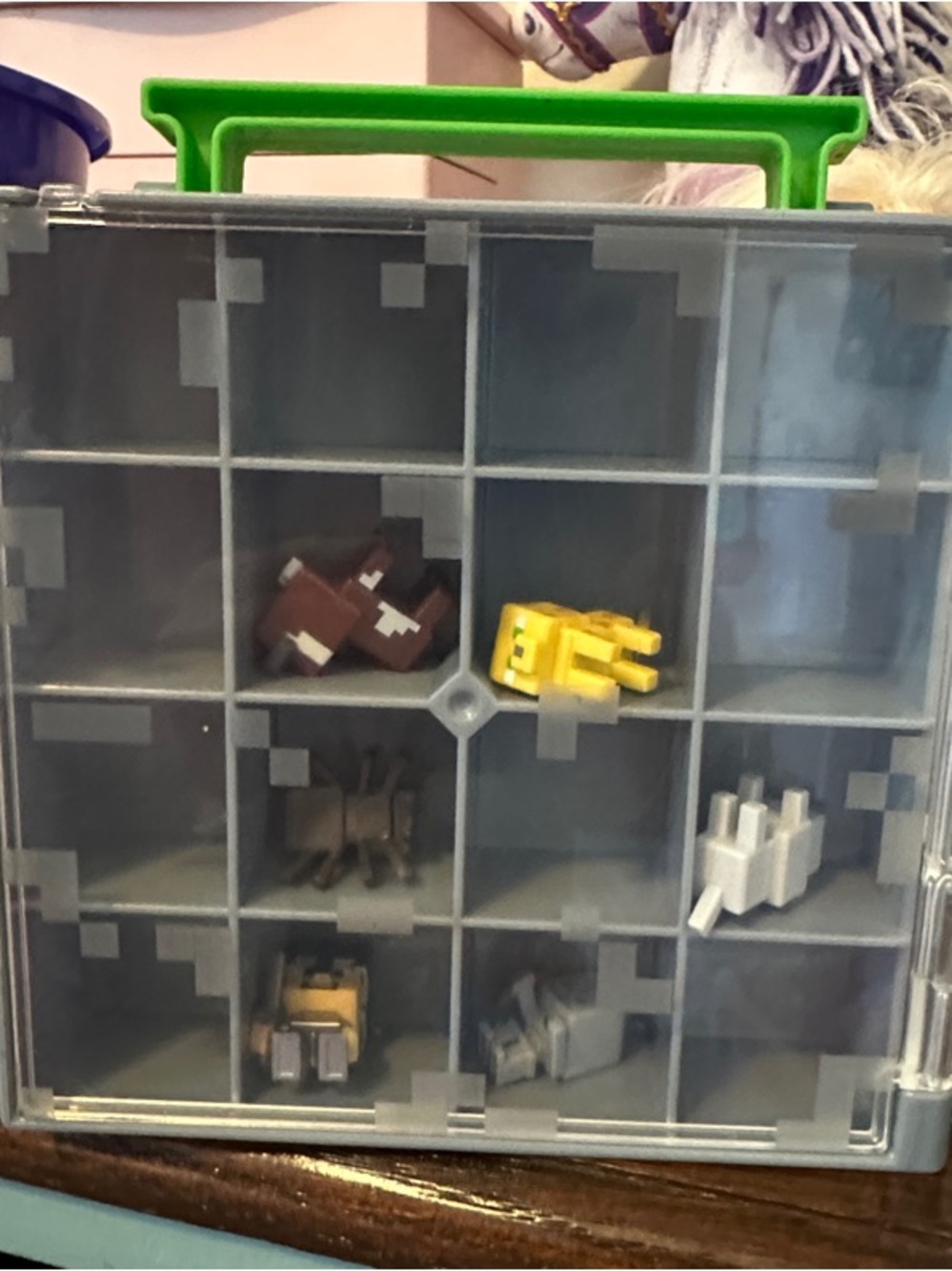 Minecraft Organizer Box with Green Handle - Clear Storage Cube